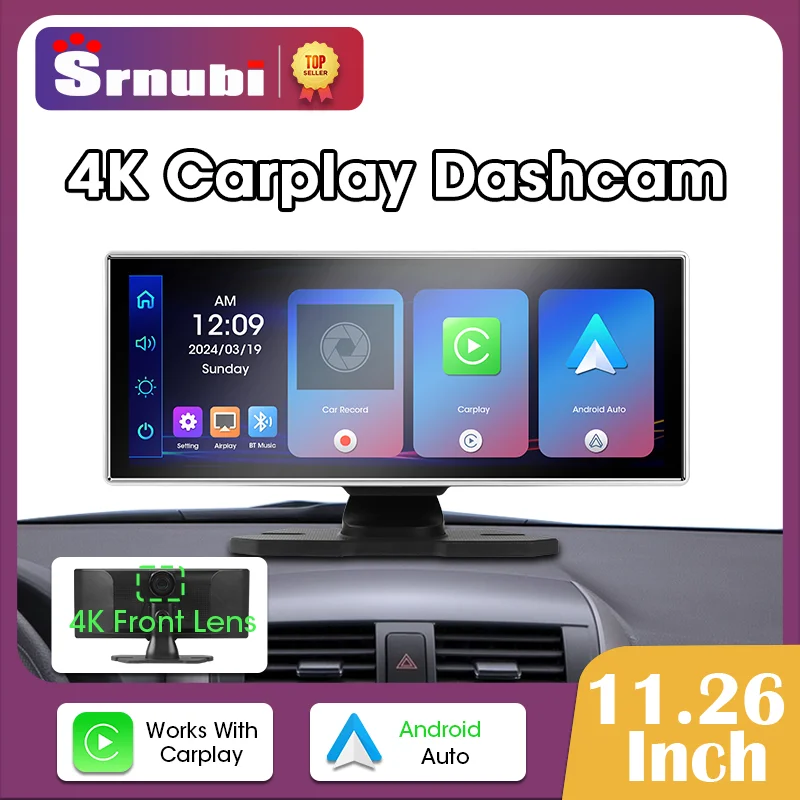 

Srnubi 11.26 inch 4K Dash cam Rearview Carplay Android auto Smart Navigation Mirror Link DVR 5.0 BT Wifi FM AUX AI Voice