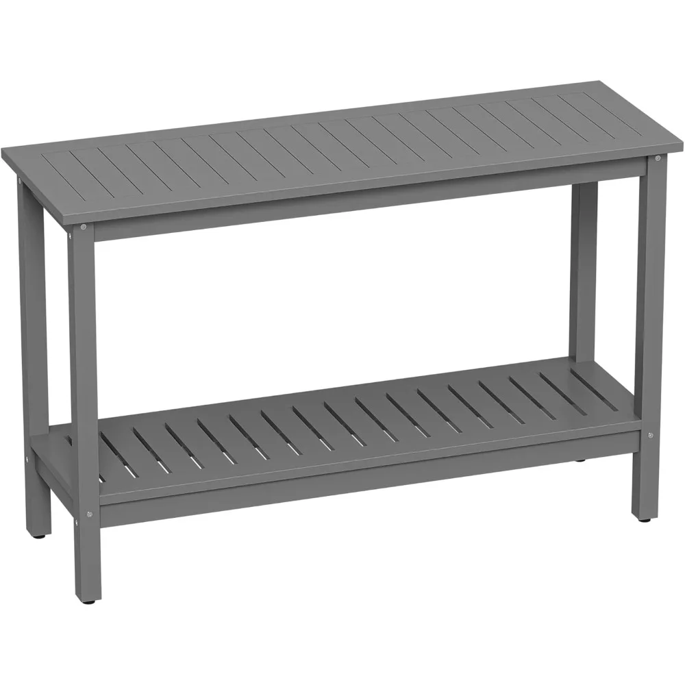 

Деревянный консольный столик, приставной столик для патио из массива дерева с 2 полками, 48 дюймов, органайзер для шведского стола в помещении и на открытом воздухе с ползунками для ног (серый)