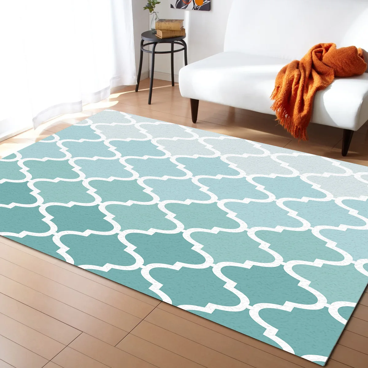 

Blue Green Gradient Retro Pattern Art Living Room Floor Mat Children's Room Bedroom Bedside Carpet Kitchen Door Mat