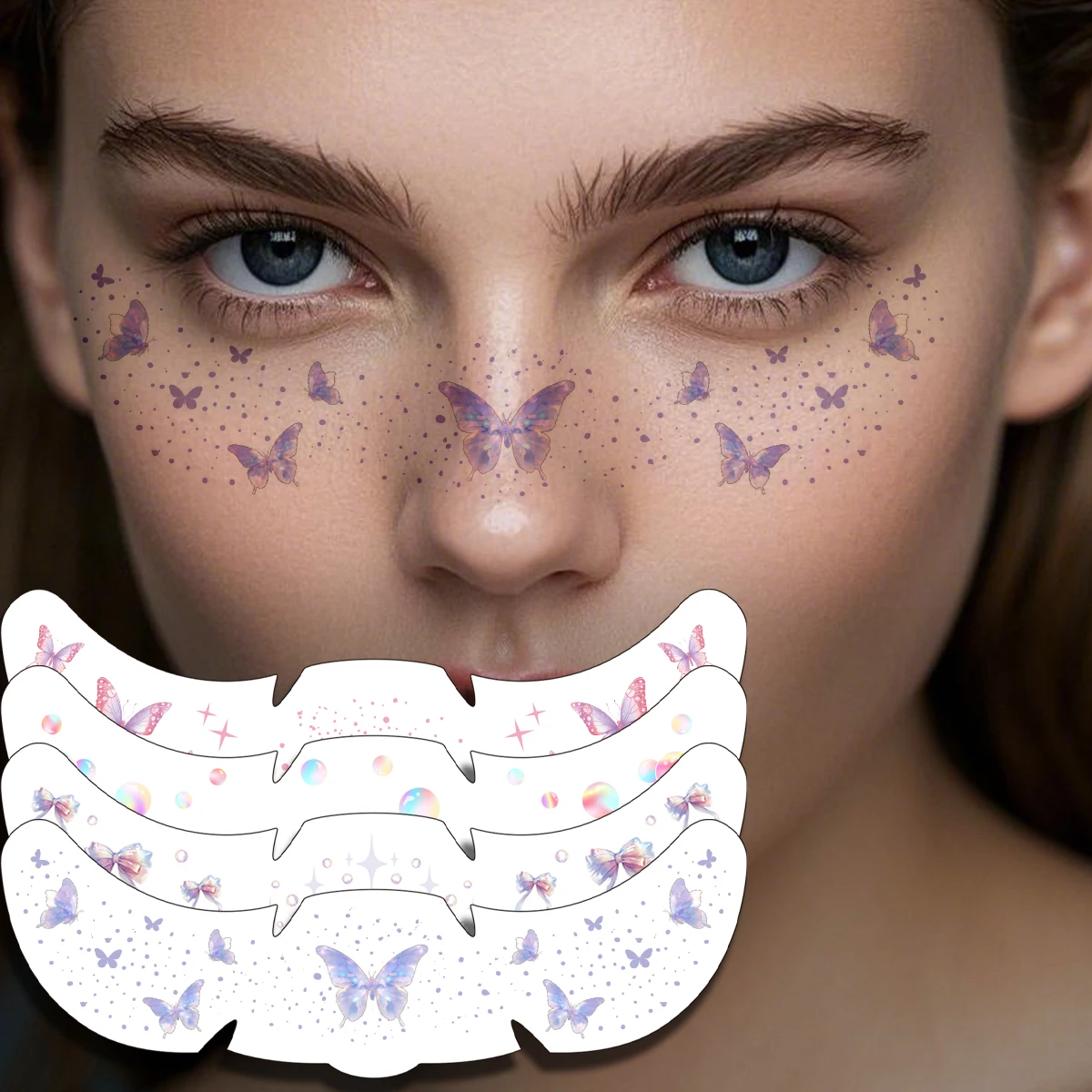

4pcs Aurora Freckles Tattoo Stickers Shiny Butterfly Star Bow Bubbles Freckles Makeup Patches for Women Face Makeup Music Party