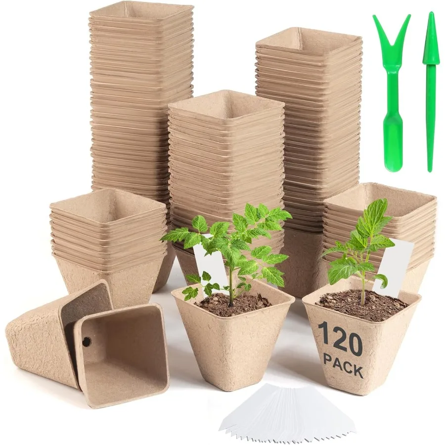 

120 Pack 3.15 Inch Square Peat Pots for Seedlings Seed Starting Pots with Drainage Holes Nursery Pot Herb Seed Starter Pot Kits
