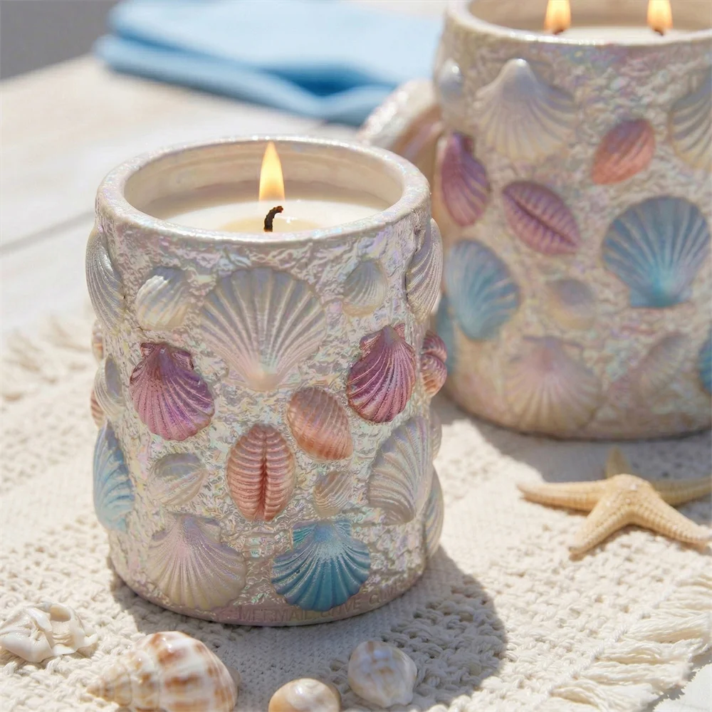 

Sea Treasure Candle Jar with Lid Concrete Silicone Mold DIY Candle Vessel Molds for Gypsum Home Decoration