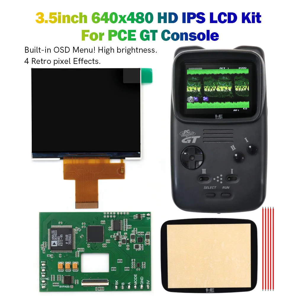 Schermo LCD IPS HD da 3,5 pollici 640x480 PCE GT con scheda RGB per console PC Engine GT con menu OSD e scheda RGBS
