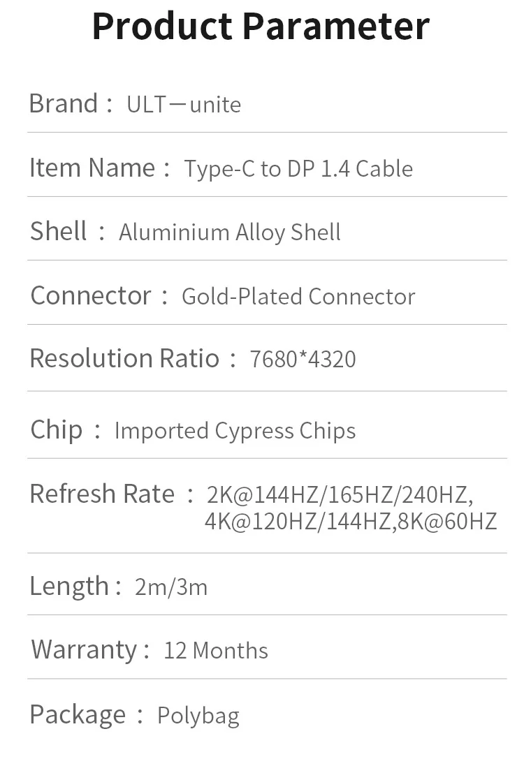 USB-C-zu-DisplayPort-Kabel 8K@60Hz, Typ-C-zu-DisplayPort-1.4-Kabel 4K@240Hz Thunderbolt 3 4 für MacBook Air Pro Samsung Telefon – Detail 15