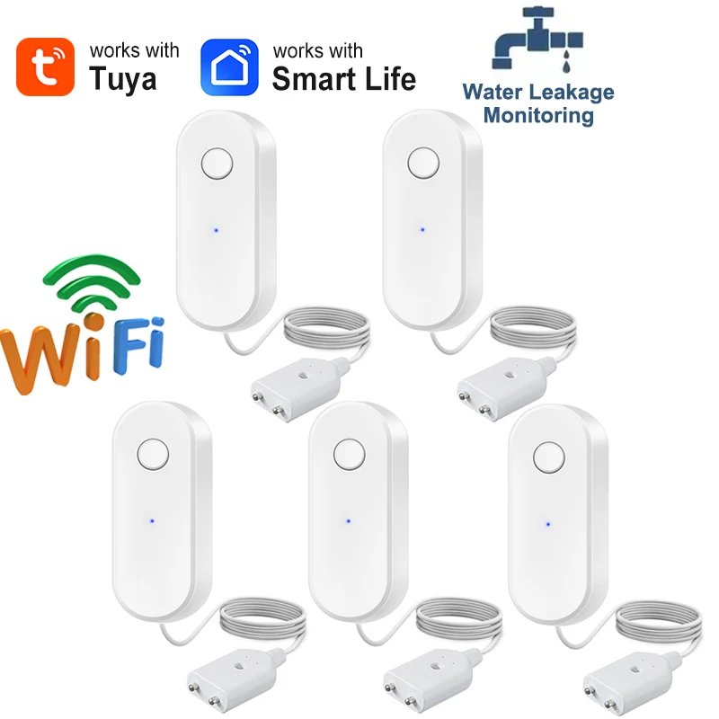 Tuya WiFi Water Leak Detector Smart Home Flood Sensor Kitchen Overflow Smart Life APP Alert Equipment 1 Meter Detection Cable