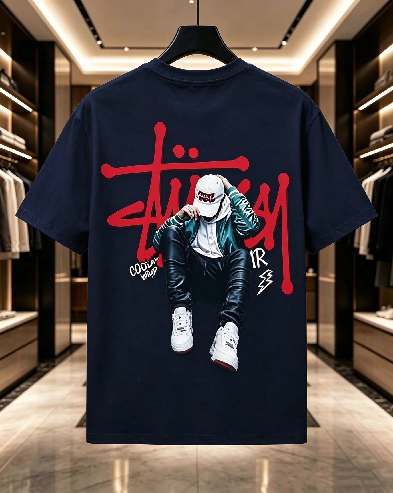 2026 New Pop Family Matching Oversized Unisex Streetwear T Shirt Back Hip Hop Character Graffiti Print Cotton Short Sleeve Tee