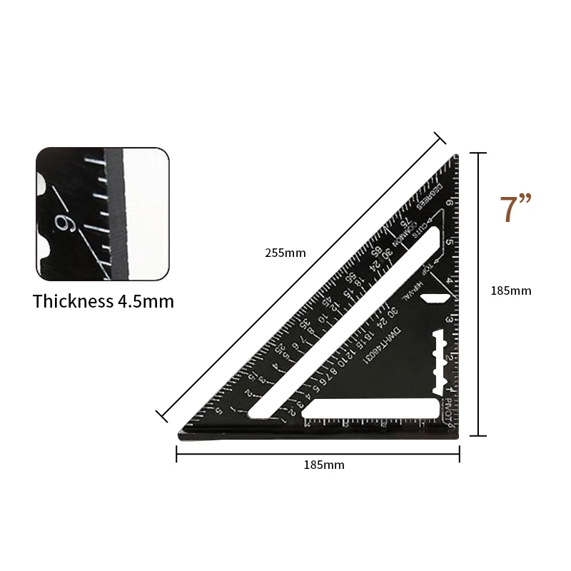 Triangle Ruler 7 Inch Aluminium Alloy Carpenter Set Square Angle Woodworking Tools Try Square Protractor Triangular Ruler Metric