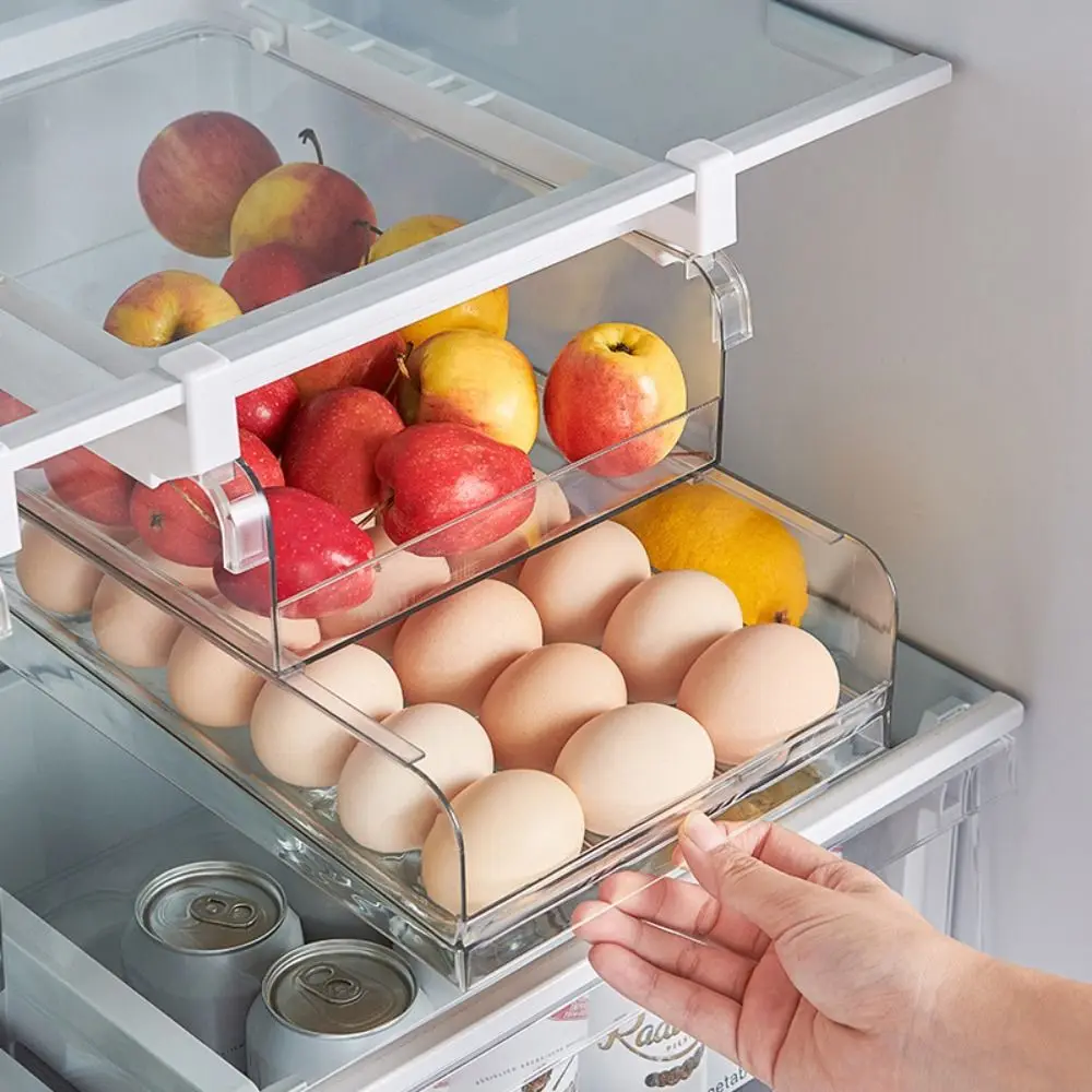 Adjustable Food Storage Box Creative 1/2 Layers Clear Storage Case Divided Holder Pull-out Eggs Fruit Storage Slide Tray