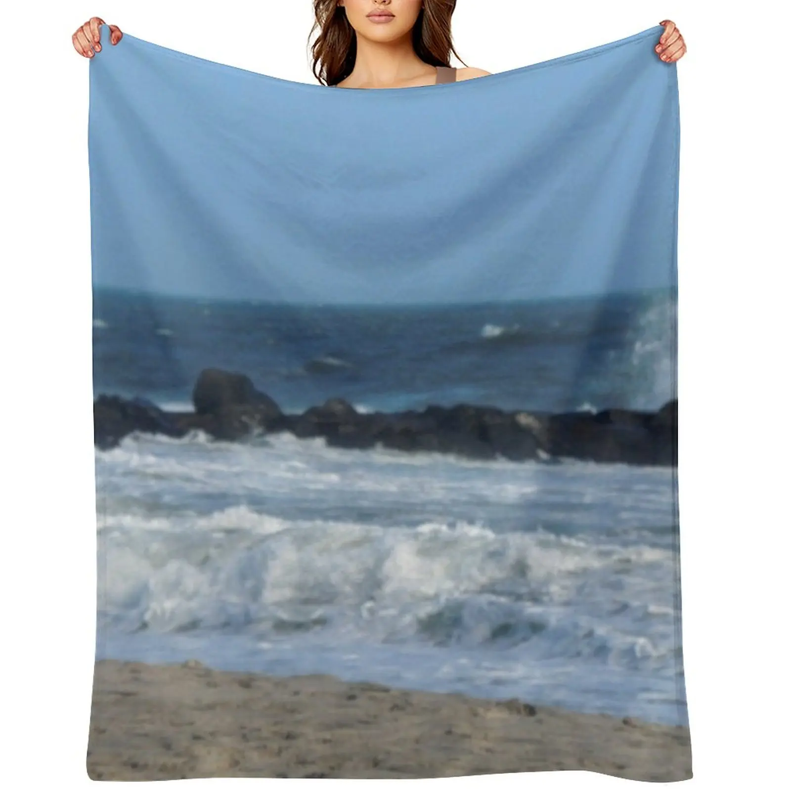 

Ocean Beach Rocks Photography Cape May, New Jersey photo Throw Blanket Furry christmas gifts Custom anime Blankets