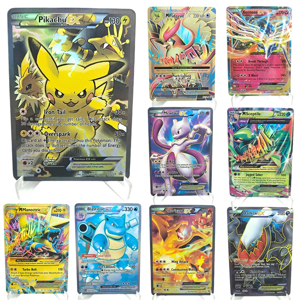 

9Pcs/set DIY English PTCG Foil Card BLACK STAR MEGA Pikachu Mpidgeot Blastoise Charizard Mewtwo Ex Collection Card Toy