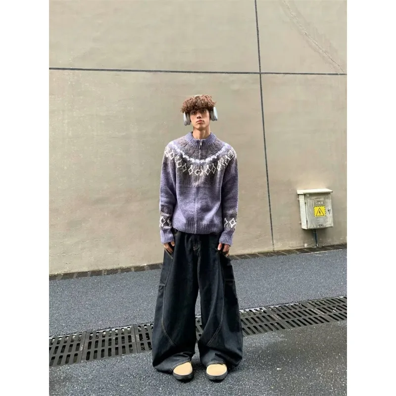 

New Fashion Autumn Winter Men's O-neck Long Sleeve Zipper Casual Trendy O-neck Zipper Long Sleeve Knitted Cardigans Male Coats