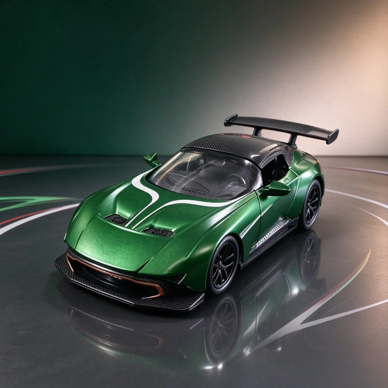 Modelo de coche deportivo de aleación verde, adorno estático con mecanismo de retroceso, decoración de vehículo de carreras coleccionable