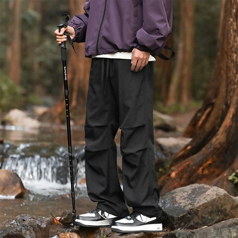 النمط الأمريكي خمر أزياء الرجال الرباط عارضة العصرية بلون واسعة الساق مستقيم الحرير الجليد البضائع السراويل الذكور السراويل #2