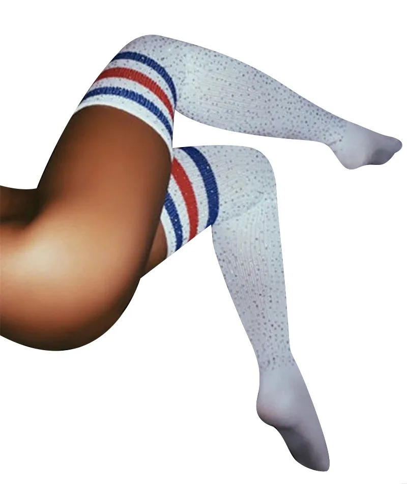 Glitzernde Overknee-Strümpfe mit Strass und Streifenmuster für Damen – Modisches Accessoire für Studentinnen – Detail 26