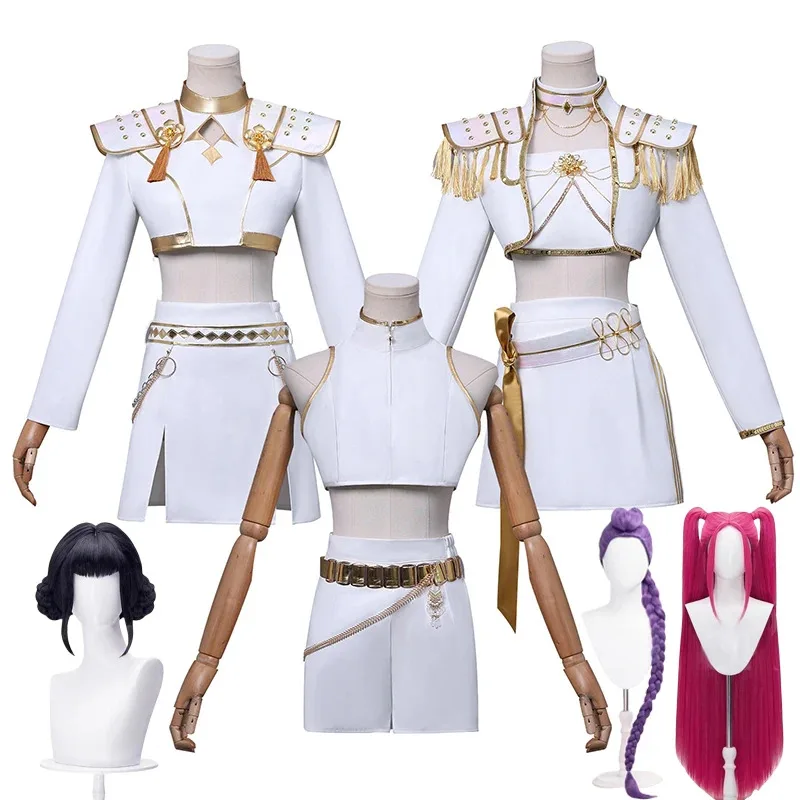 L2025l nuevo disfraz de Rumi Zoey Mira, peluca para mujeres y niñas, traje de cuero blanco, fiesta de Carnaval de Halloween, cómic-con, juego de rol