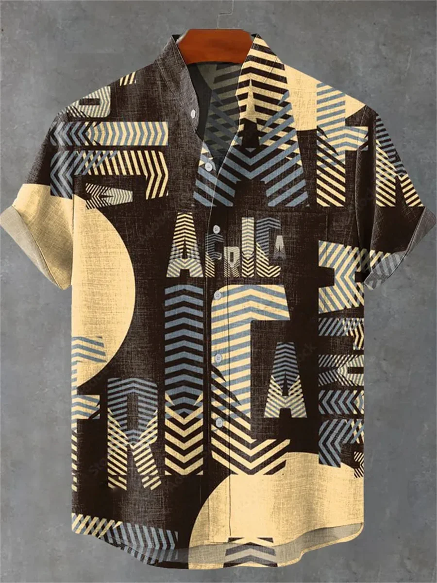 Hawaiian Shirt Men's 3D Art Print Linen Stand Collar Shirt Loose Beach Shirt Summer Casual Holiday Button Shirt