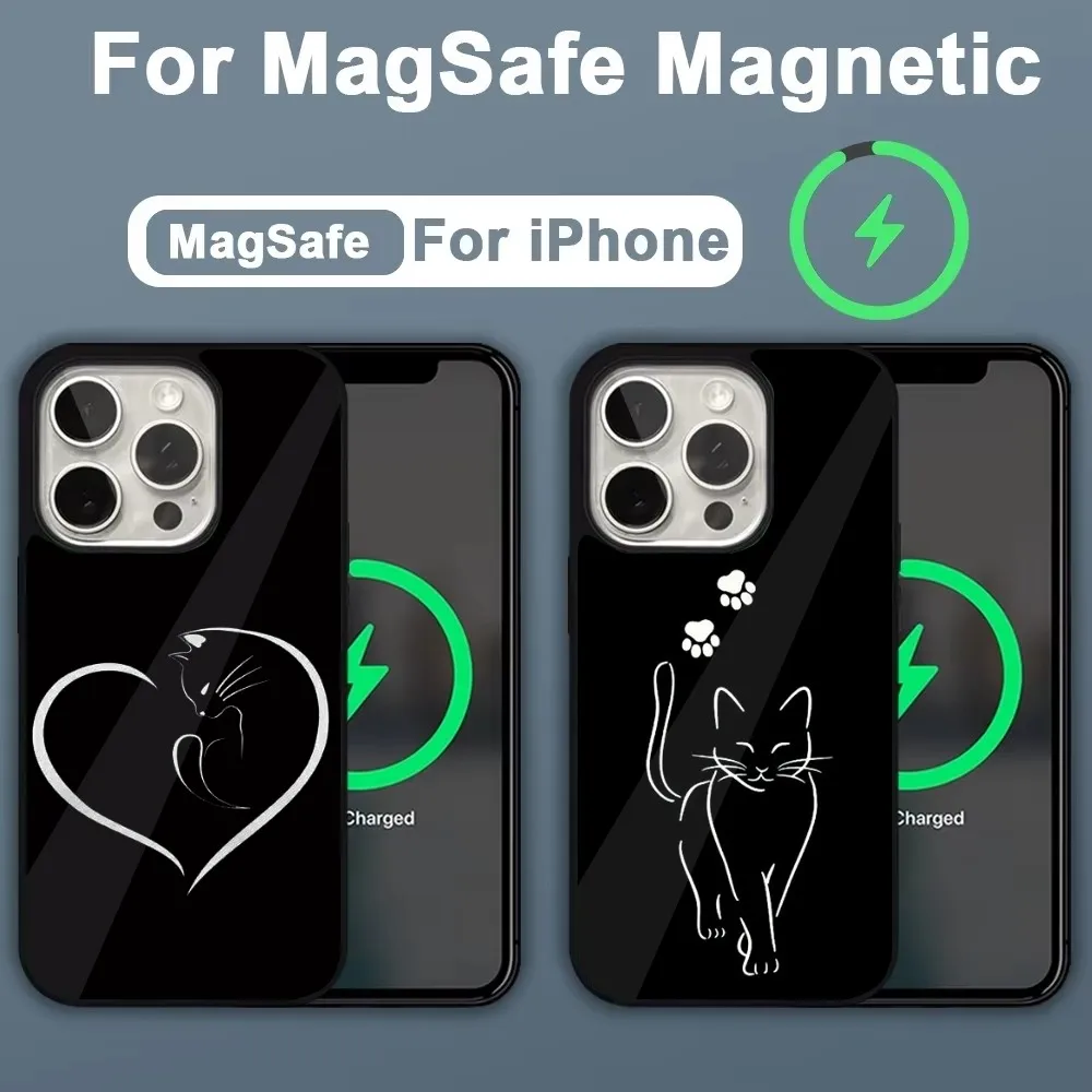 

Line Cat Painting Pattern Love Phone Case For iPhone 16,15,14,13,12,11,Plus,Pro,Max,Mini Magsafe Magnetic Wireless Charging