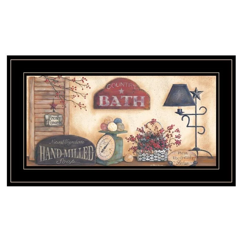 

Country Bath Print by Pam Britton, Framed Art with Black Frame, Ready to Hang
