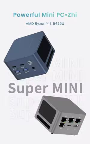 Super Mini PC AMD Rayen 5425U 4*LAN Soft Router Firewall HD 2*Type-C Office/Home Desktop Computer Windows11 2*USB3.0 8G LPDDR4