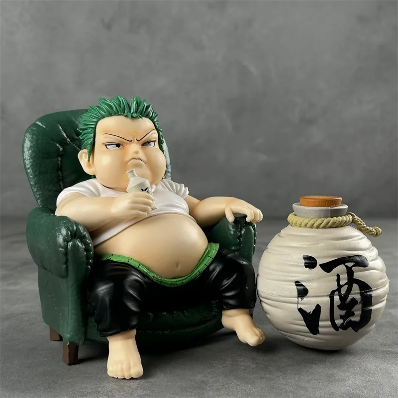 Anime One Piece Fatty Roronoa Zoro Drinks Pvc Action Figurine Desktop Model Figure Ornaments Toys Gifts Decoration Doll Statue