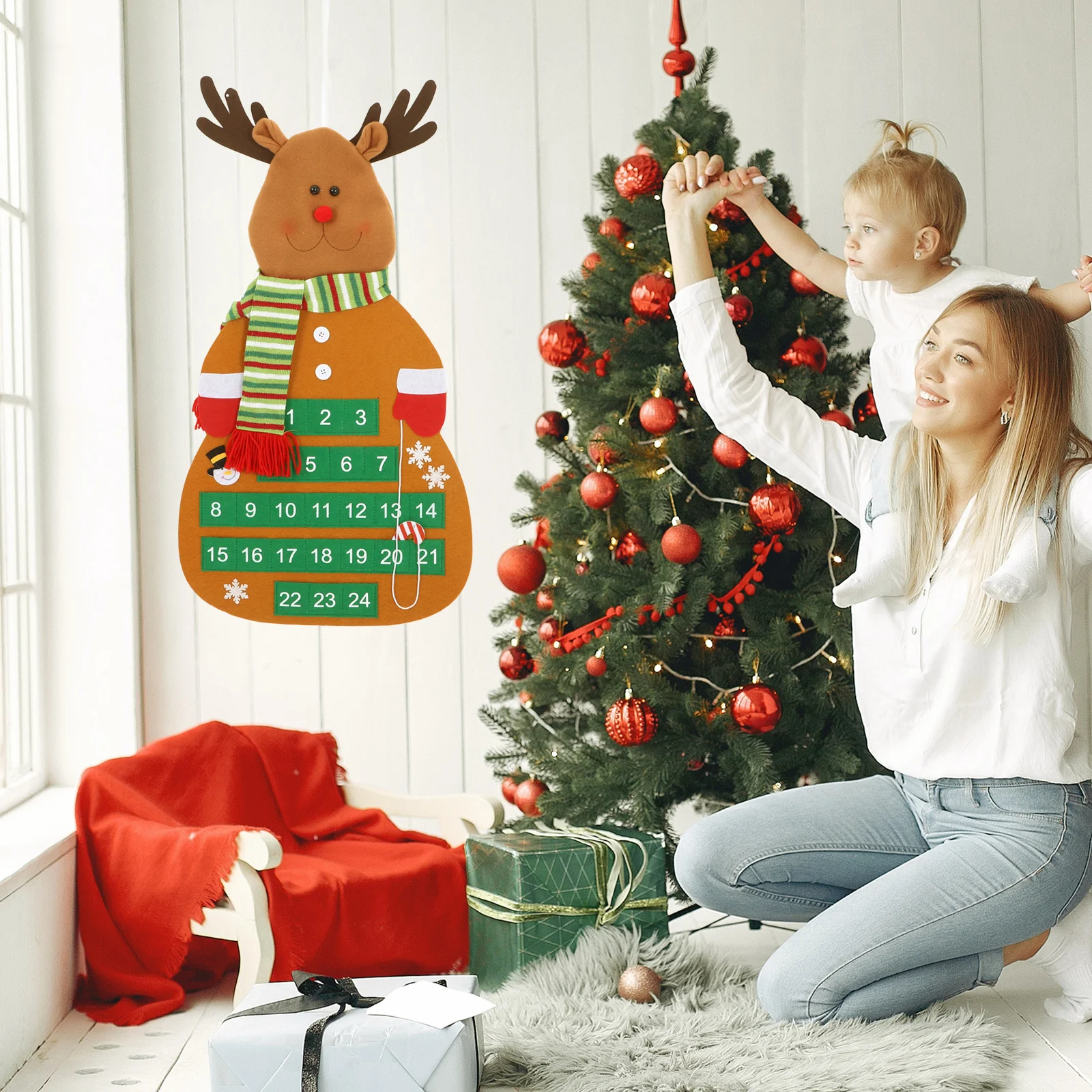 

Felt Advent Calendar Elk Theme Christmas Countdown Hanging Wall Calendar Front Door Decoration Christmas Door Calendars