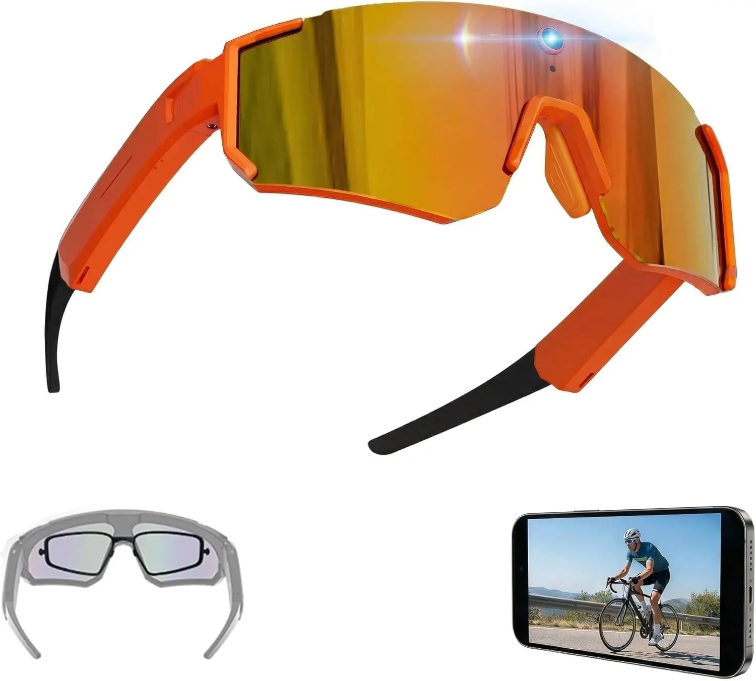 

AI Smart Camera Glasses 8MP HD POV Sunglasses for Men Women Outdoor Cycling Hiking Skiing Orange