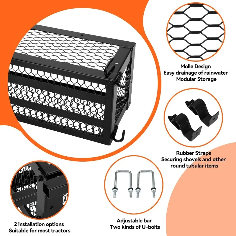 헤비 듀티 트랙터 바스켓, 범용 공구함 액세서리, 24x10x10인치 바스켓 부착물