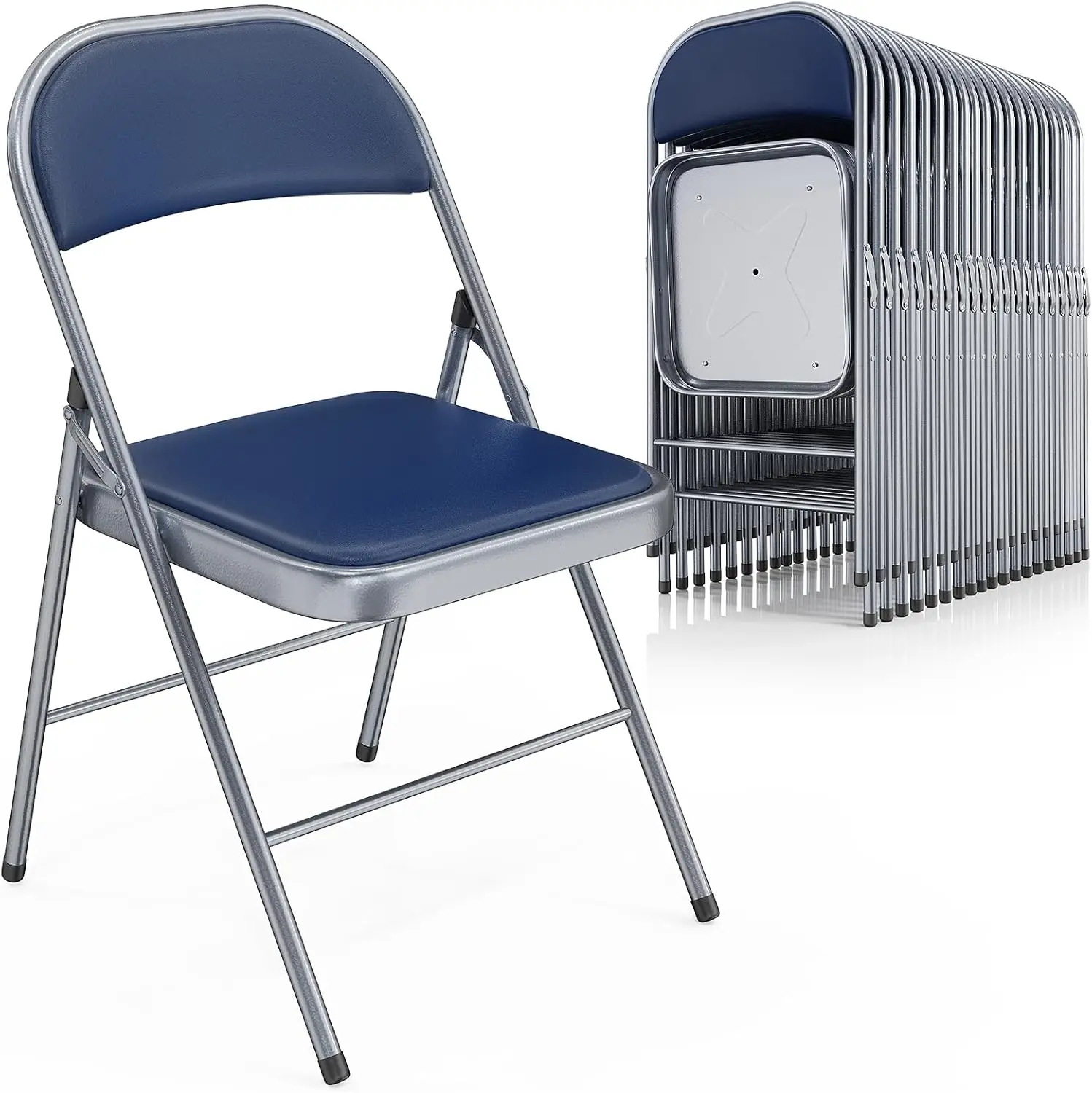 Folding Chairs With Padded Seats, Metal Frame With Pu Leather Seat & Back, Capacity 350 Lbs, Blue, Set Of 20