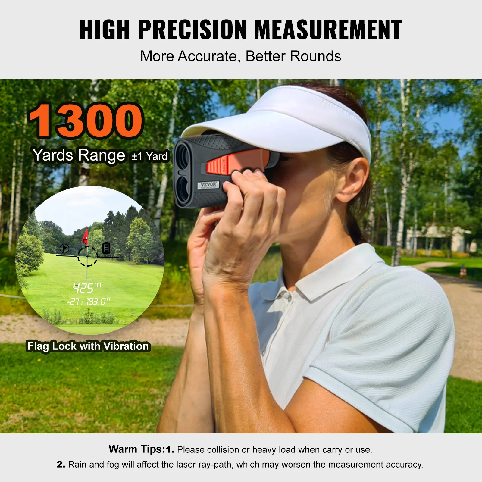 VEVOR 1300 Yards Golf Rangefinder Laser Golfing Hunting Range Finder 6X Magnification Flag Pole Lock Vibration Slope USB Charge