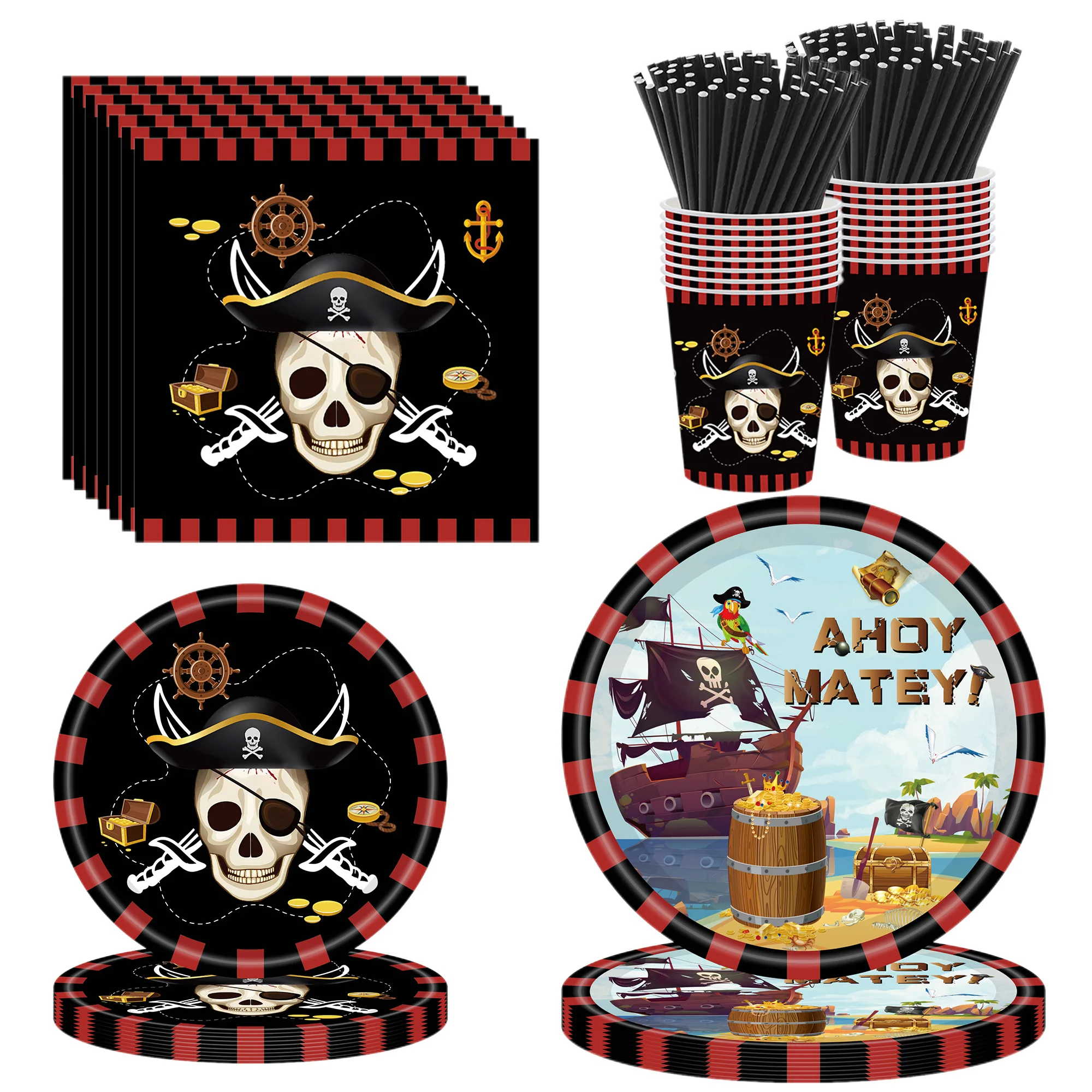 Pirate Birthday Party Supplies Decorations Disposable 7/9''Plates Napkins Cups Party Dessert Tableware Birthday Decorations