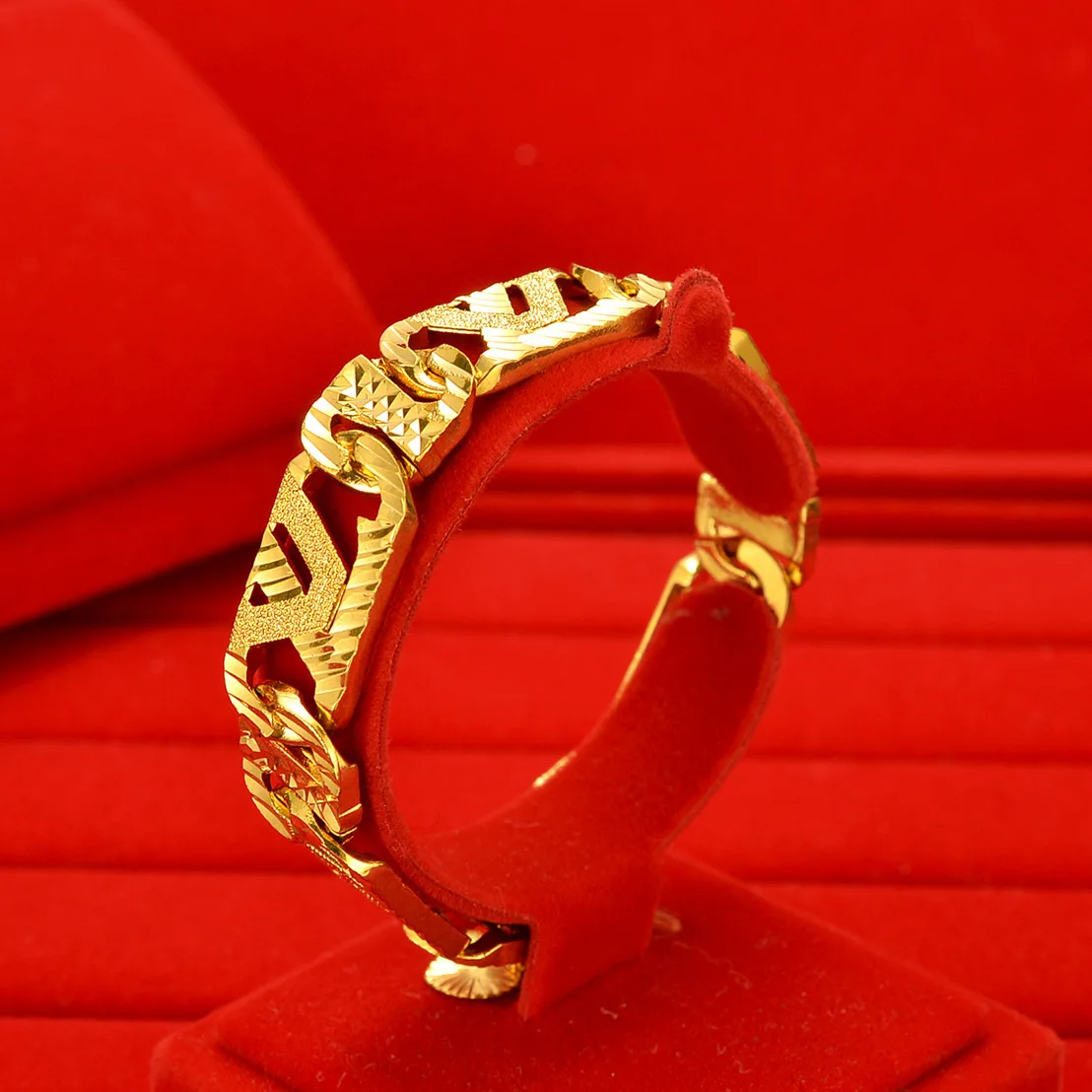 Mylux Jewelry AU999 gold bracelet men's wide version fashionable personality 24K gold jewelry wrist chain atmospheric real gold