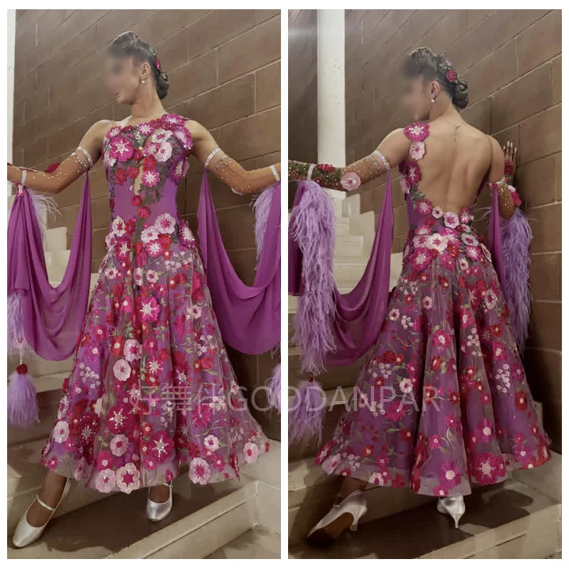 

Waltz Ballroom Dance Dress Women Competition Dance Gown Costume standard dance dress women competition Lace Fabric