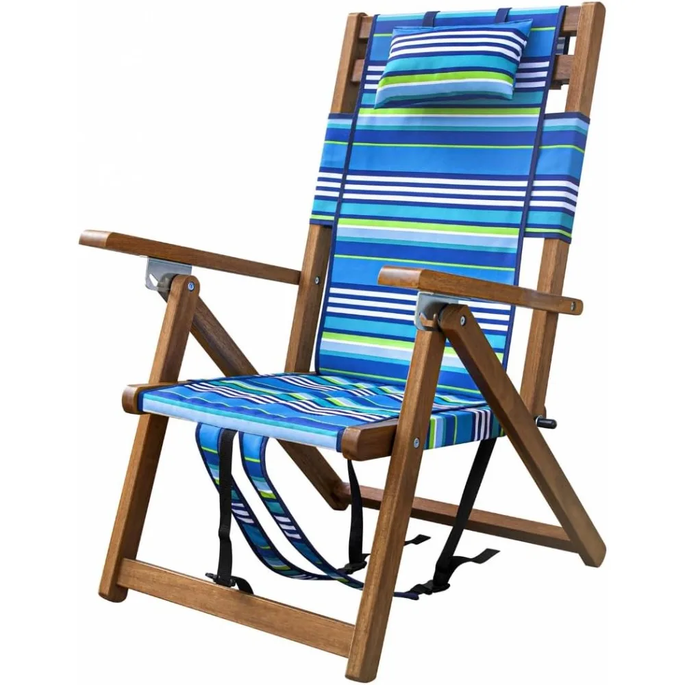 

wooden folding outdoor chair – 3-position reclining beach sling w/ pillow, zipper pouch,wooden folding outdoor chair