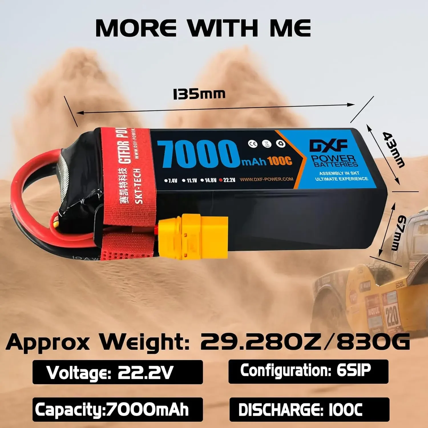 DXF 6S Lipoバッテリー 22.2V 7000mAh 100C ソフトケースバッテリー XT90コネクター付き 車 トラック タンク RCバギー トラギー レーシング ホビー用