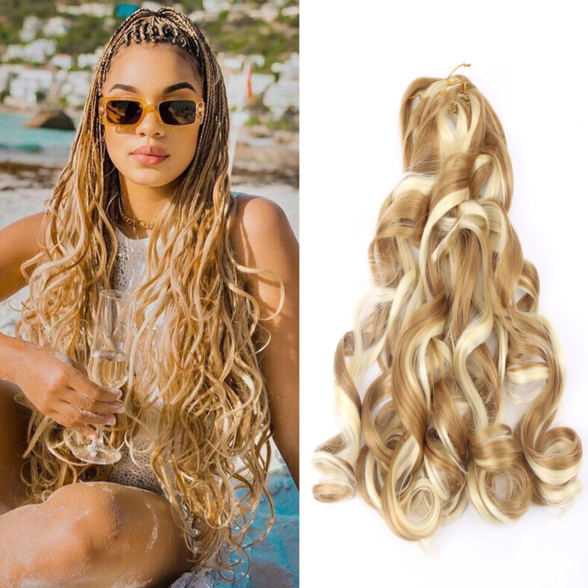 French Curly Crochet Braiding Hair Synthetic Loose Wave Ombre Braids Hair for Women Spiral Curls Pre Stretched Hair Extensions image 3