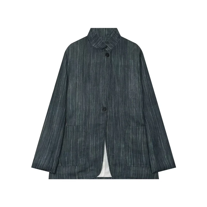 Smvp Women's Jacket 2026 Fall New Arrival Dark Gray Striped Long Sleeve Simple Blazer Elegant and Stylish for Work