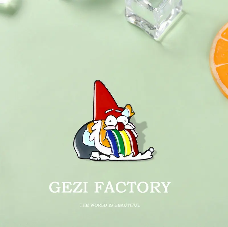 قوس قزح القيء قزم المينا دبوس مخصص مضحك أنيميان دبابيس للقميص حقيبة التلبيب شارة الكرتون مجوهرات هدية للأطفال الأصدقاء