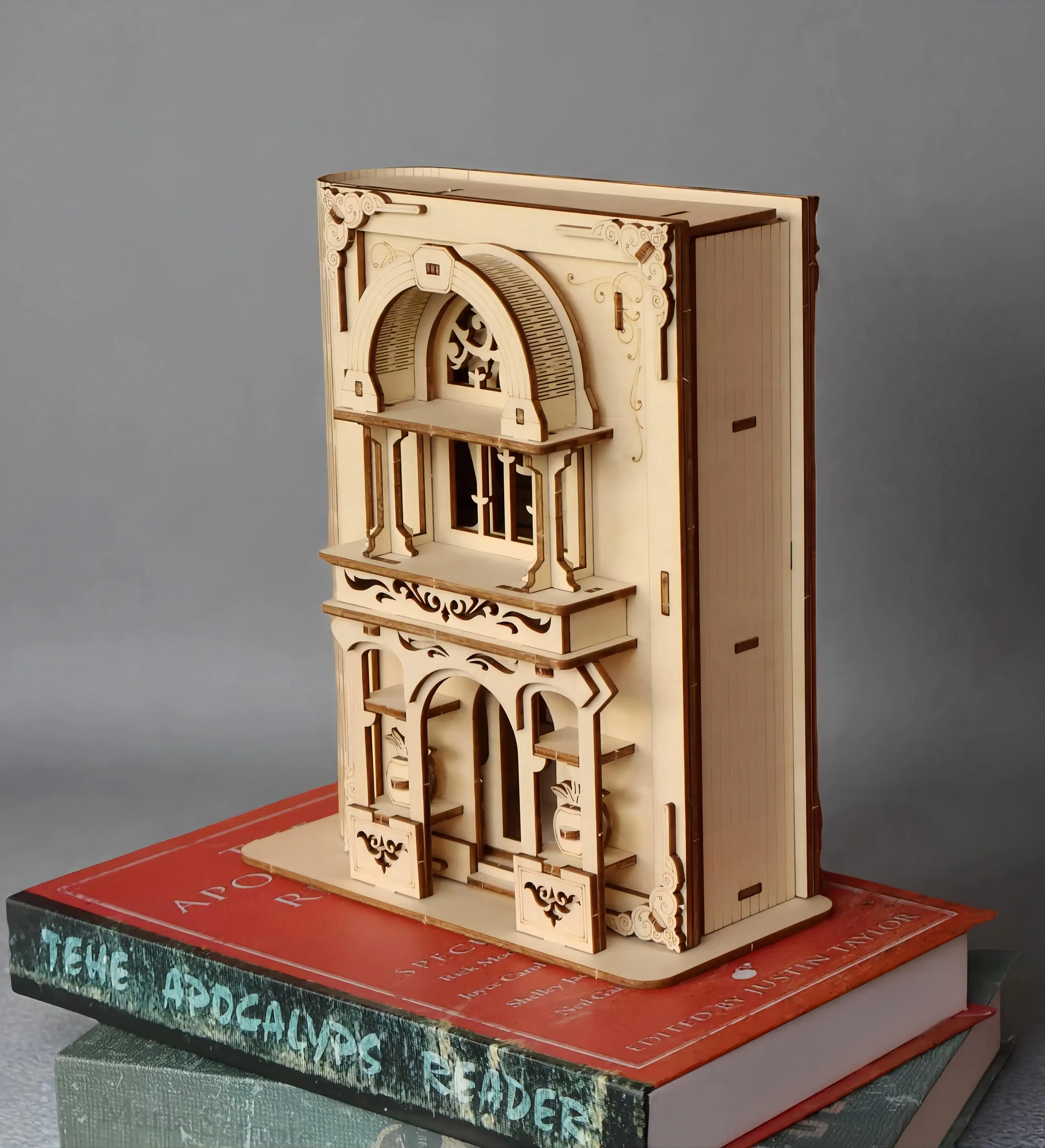 3D wooden puzzle, Gothic style magic bookstore assembly model, handmade DIY wooden 3D architectural decoration
