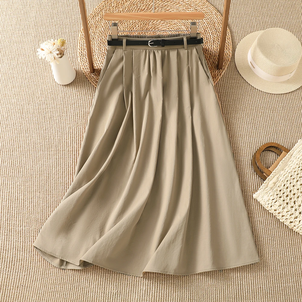 Cotton Casual Women's Midi Skirt Artistic Pure Button Loose Slimming Large Size Korean Version High Waist A-Line Skirt