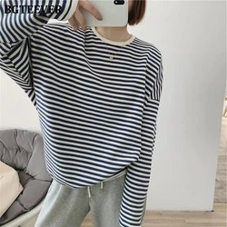 BGTEEVER Autumn Casual Striped Pullovers Women Knitted Cotton Sweatshirts Female Long-sleeved Loose Tops Tee Shirt Femme