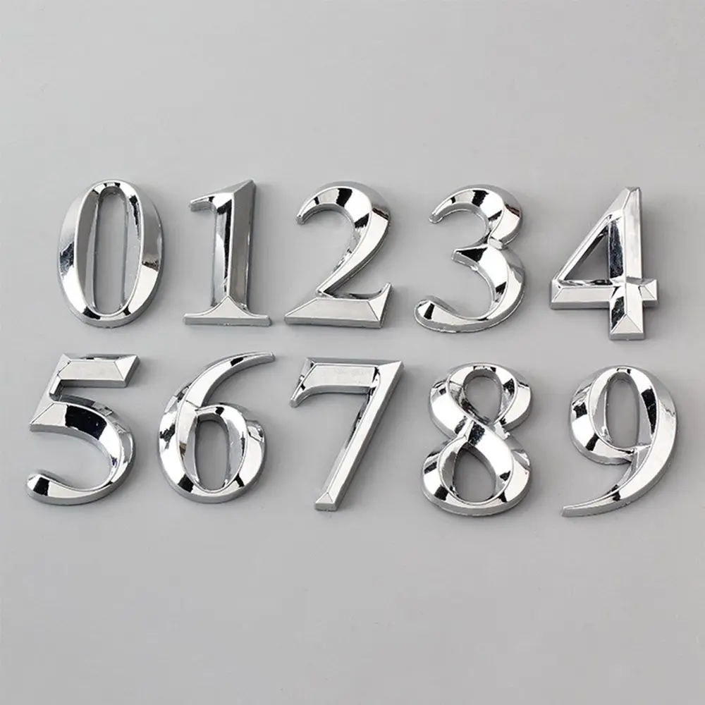 Modern ABS Plastic Label Silver 3D Self Adhesive Door Plate Sign Digits House Number Stickers