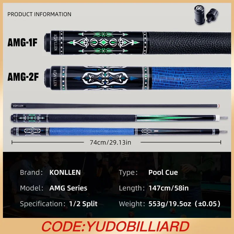 

KONLLEN Pool Cue with Carbon Fiber Shaft 12.5mm Tip billar Professional pool cues for Billiard Cue Stick
