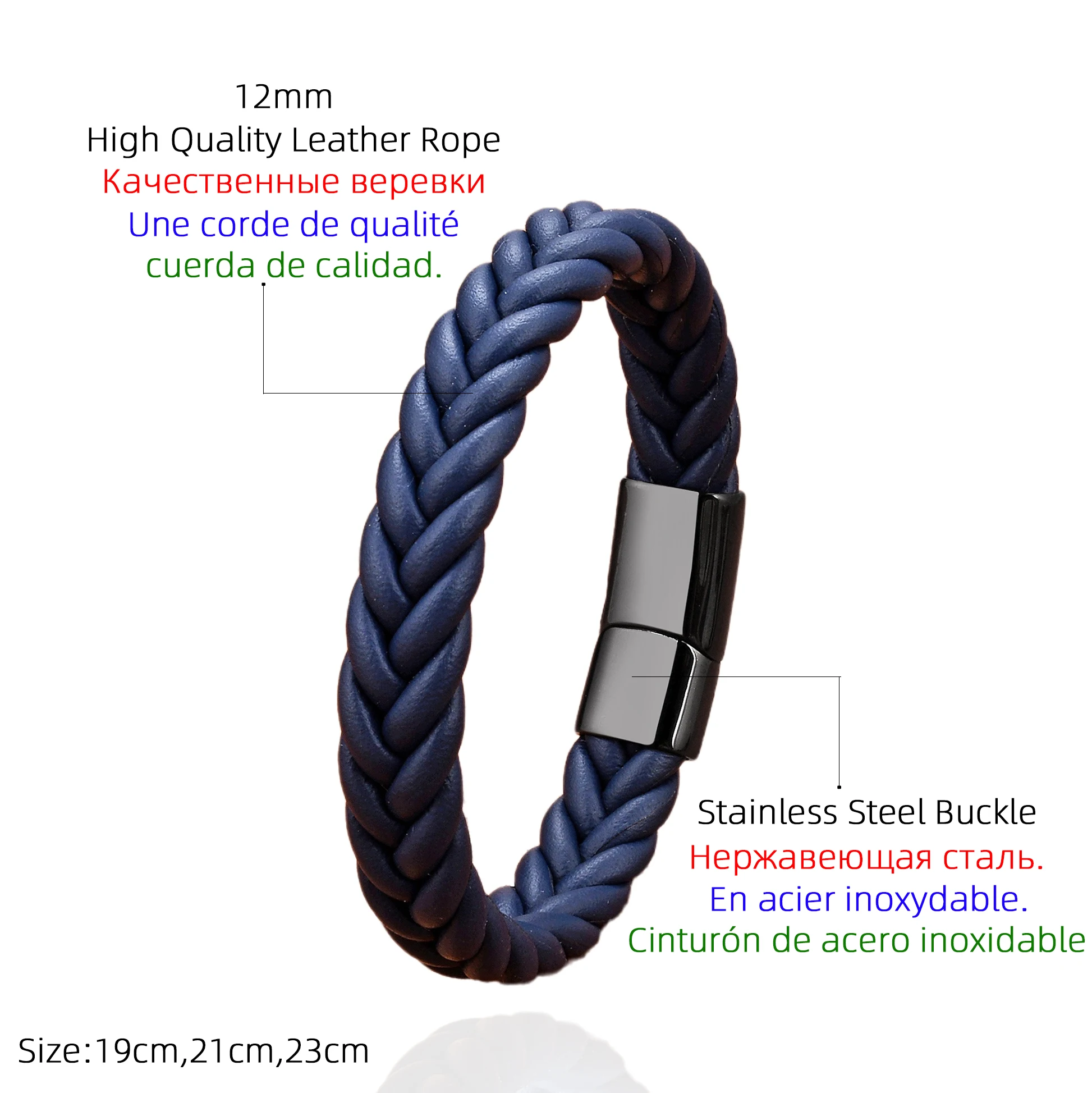 5 Color Wide Handmade Woven Leather Wrap Bracelets Men\'s Chain Bangles Stainless Steel Premium Jewelry Gift For Boyfriend