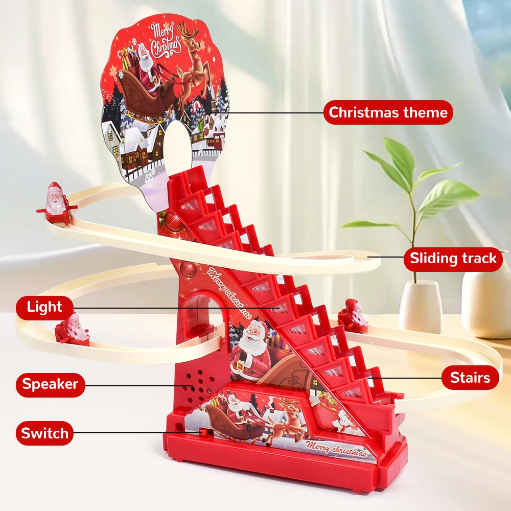 ของเล่นสไลด์คริสต์มาสรางไฟฟ้าสไลด์ Roller Coaster Playset,Santa Christmas Roller Coaster Track พร้อมไฟ LED และดนตรี