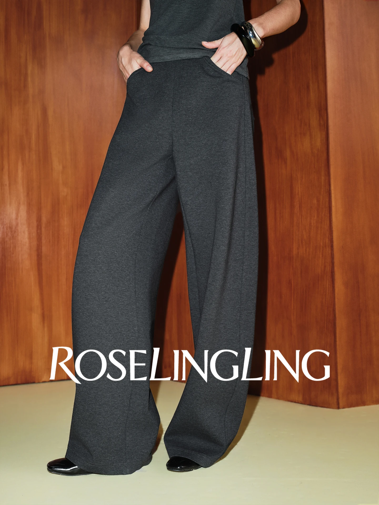 Double-Sided Knitted Wide Leg Knife Pants RoseLingLing Comfort Series Casual Straight Cut Thermal Ladies Trousers