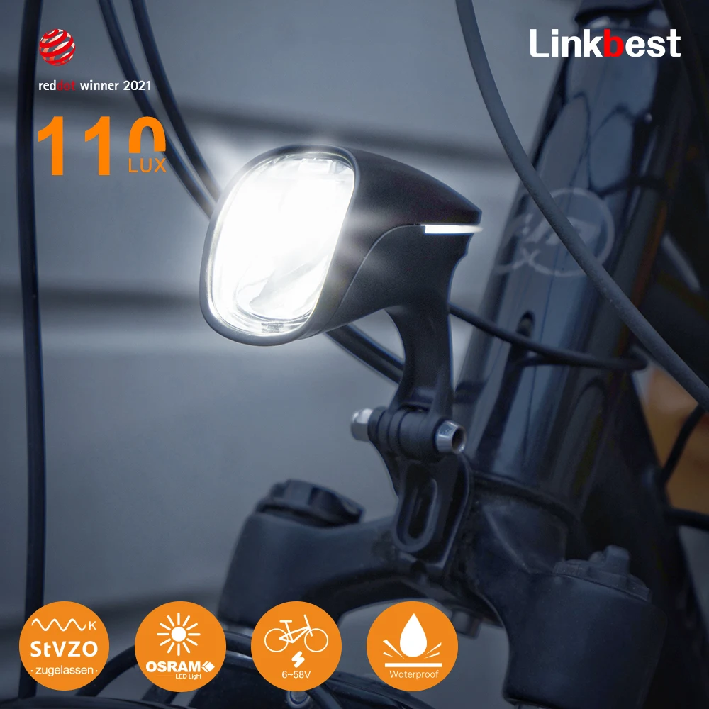 Linkbest 110 Lux Headlight LED Bicycle Electric Light Waterproof IPX5 12V-58V Escooter Ebike Lantern Powerful Light Front Lamp