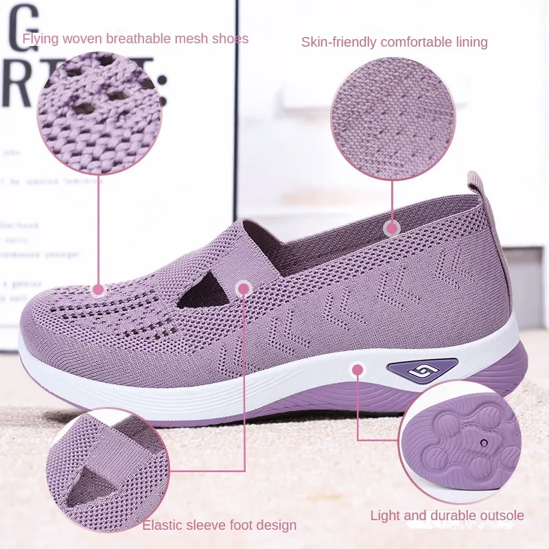 Women's shoes, breathable and comfortable in spring and summer, single shoes for mothers, soft soles, casual blue mesh shoes