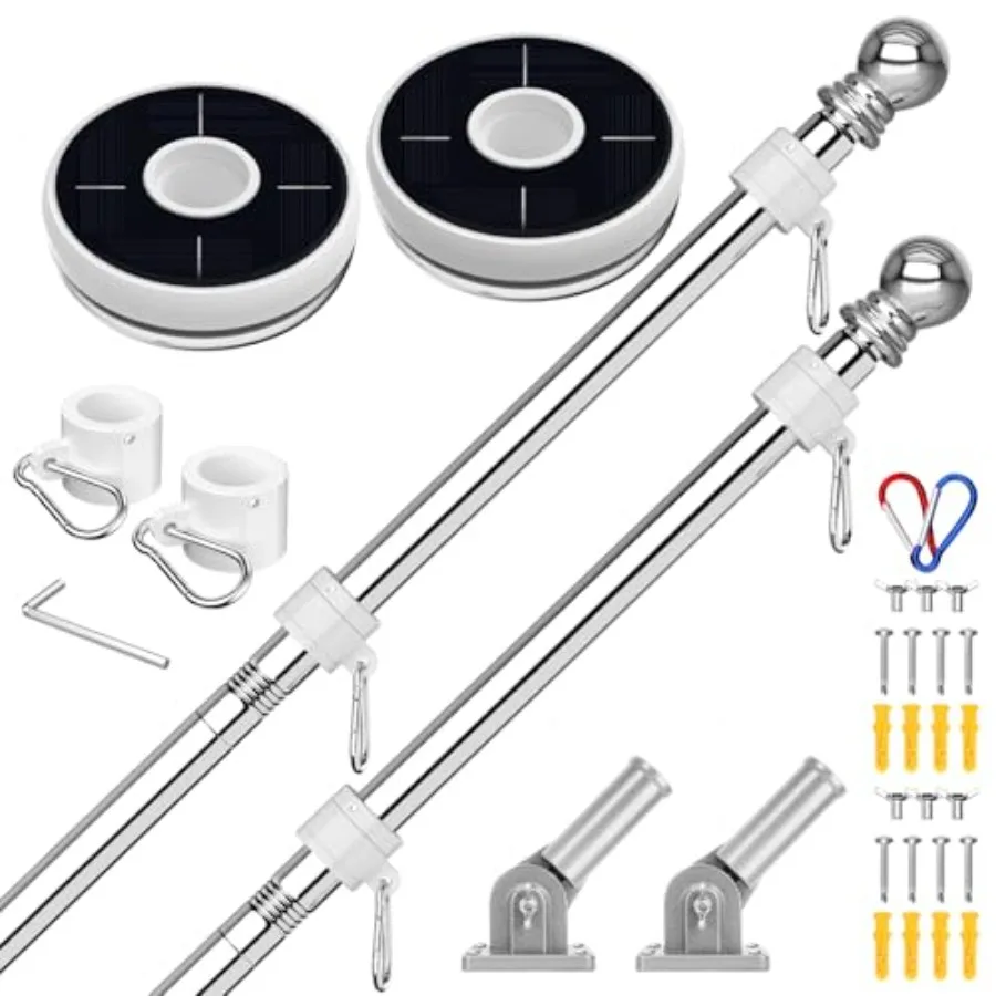 

Pcs 6Feet American Flag Pole Kit with Solar Light 80° Adjustable Flag Holder Tangle Free Stainless Steel Flag Pole for Outside