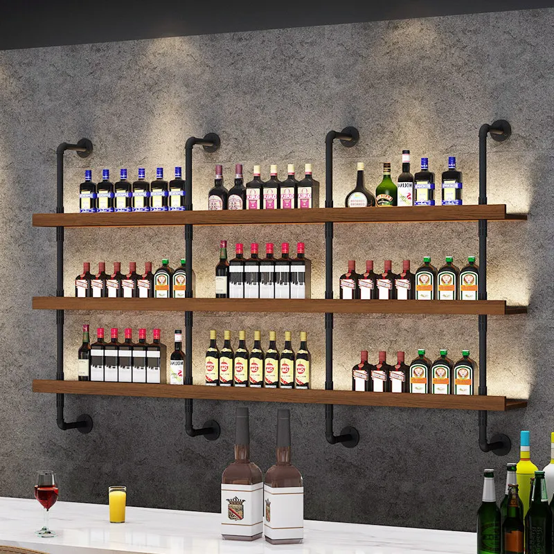 Industrial style wall-mounted wine rack retro decoration minimalist luminous rack restaurant bar wall wine display rack
