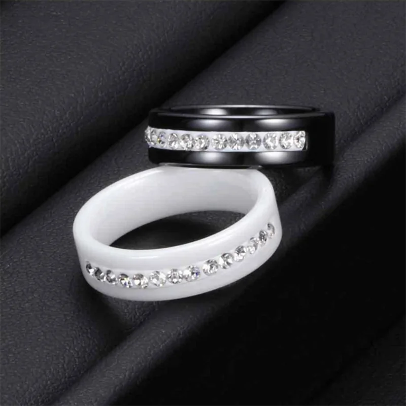 Kolmnsta 6mm Ceramic Ring With One Row Zircon For Women Men Black White Blue Fashion Jewelry Wedding Bands Engagement Rings